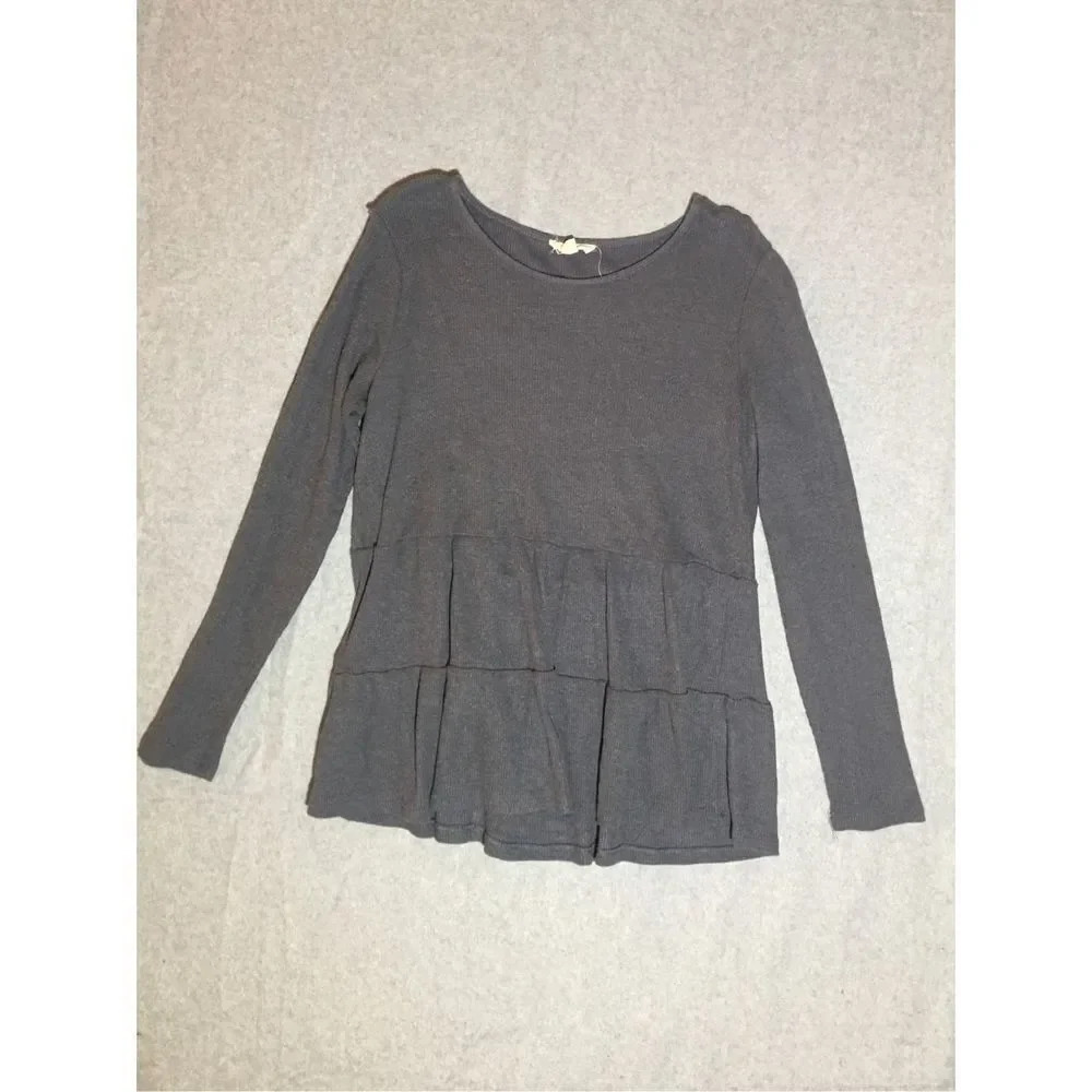 Womens Jane and Delancey Sweater Size Small Grey Waffle Knit Tiered Long Sleeve